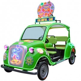 colorful pedal amusement park cars